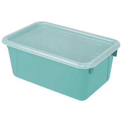 Storex Small Cubby Bin with Cover, 12.2 x 7.8 x 5.1, Teal, Set of 3 (STX62412U06C)