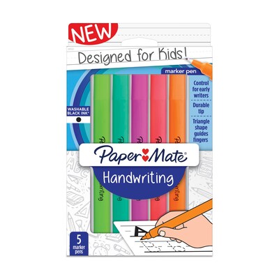 Paper Mate Handwriting Felt Pen, Medium Point, Black Ink, 5/Pack (2017533)