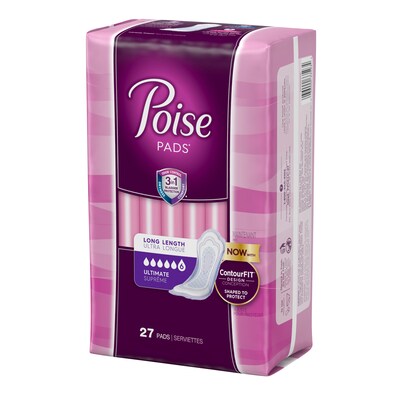 Poise Incontinence Pads, Ultimate Absorbency, Long, 27 Count (33593X)