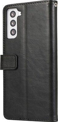 SaharaCase Genuine Leather Folio Wallet for Samsung Galaxy S24, Shock Absorbing, Black (CP00534)