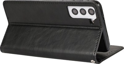 SaharaCase Genuine Leather Folio Wallet for Samsung Galaxy S24, Shock Absorbing, Black (CP00534)