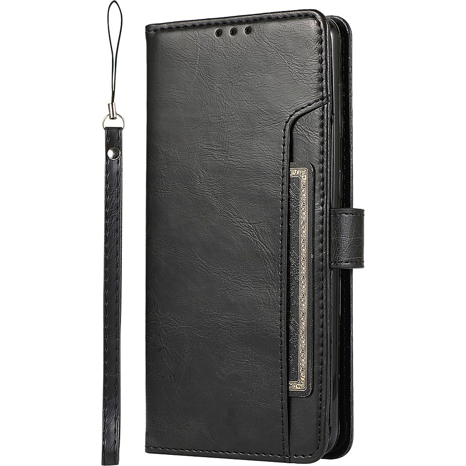 SaharaCase Genuine Leather Folio Wallet for Samsung Galaxy S24, Shock Absorbing, Black (CP00534)