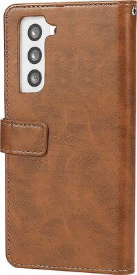 SaharaCase Genuine Leather Folio Wallet for Samsung Galaxy S24, Shock Absorbing, Brown (CP00535)