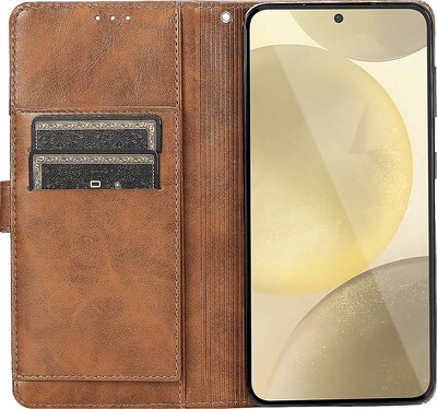 SaharaCase Genuine Leather Folio Wallet for Samsung Galaxy S24, Shock Absorbing, Brown (CP00535)
