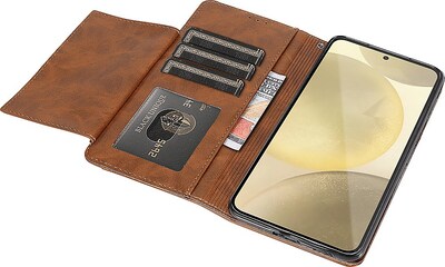 SaharaCase Genuine Leather Folio Wallet for Samsung Galaxy S24, Shock Absorbing, Brown (CP00535)