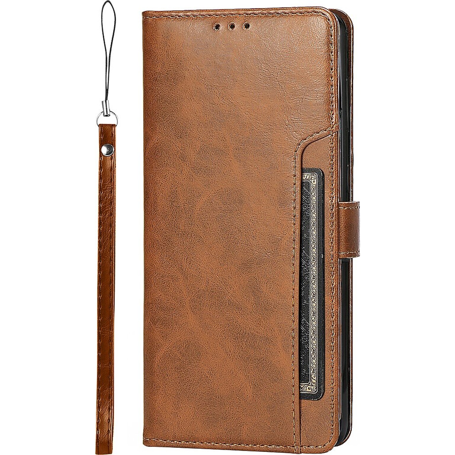SaharaCase Genuine Leather Folio Wallet for Samsung Galaxy S24, Shock Absorbing, Brown (CP00535)