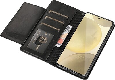SaharaCase Genuine Leather Folio Wallet for Samsung Galaxy S24+, Shock Absorbing, Black (CP00541)