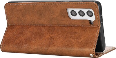 SaharaCase Genuine Leather Folio Wallet for Samsung Galaxy S24+, Shock Absorbing, Brown (CP00542)