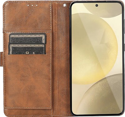 SaharaCase Genuine Leather Folio Wallet for Samsung Galaxy S24+, Shock Absorbing, Brown (CP00542)