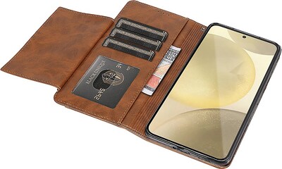 SaharaCase Genuine Leather Folio Wallet for Samsung Galaxy S24+, Shock Absorbing, Brown (CP00542)