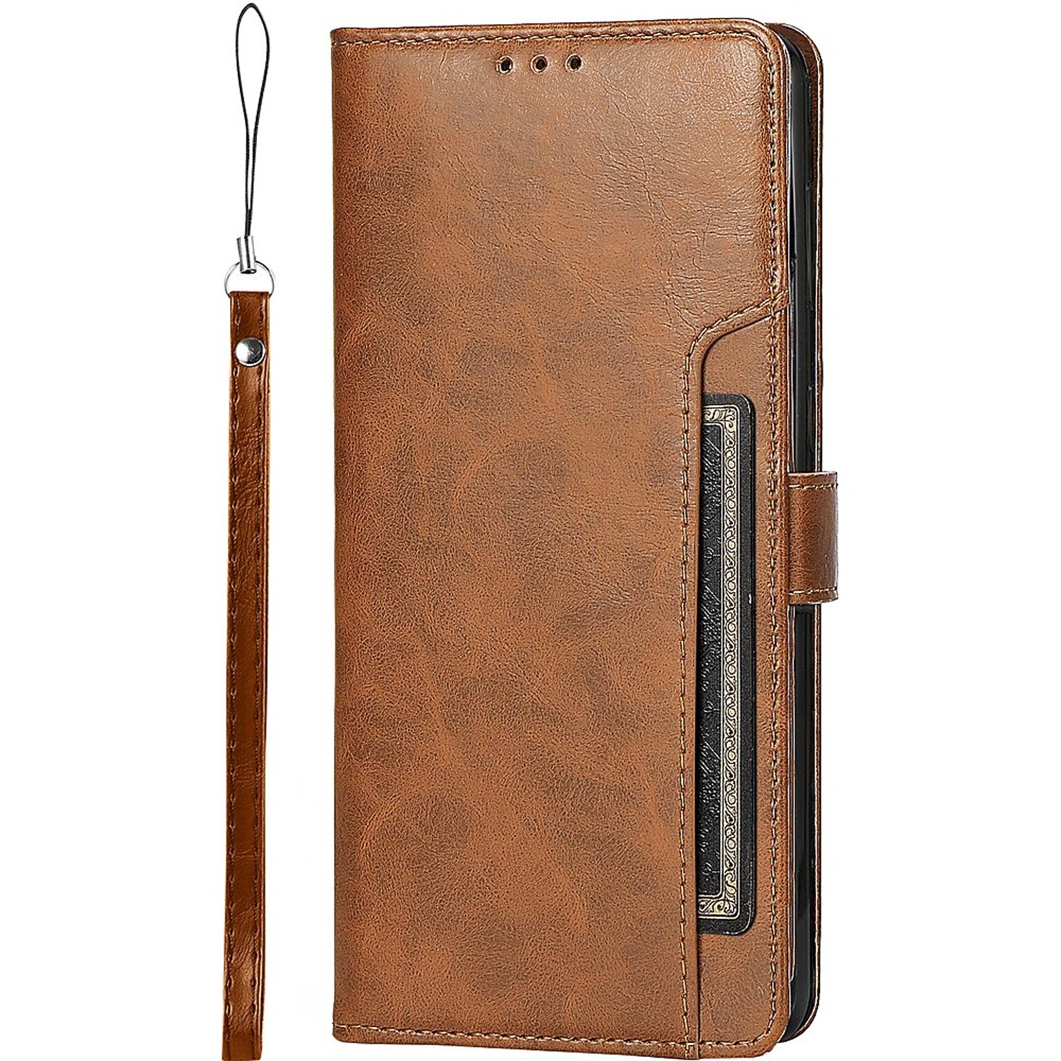 SaharaCase Genuine Leather Folio Wallet for Samsung Galaxy S24+, Shock Absorbing, Brown (CP00542)