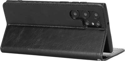 SaharaCase Genuine Leather Folio Wallet for Samsung Galaxy S24 Ultra, Shock Absorbing, Black (CP00548)