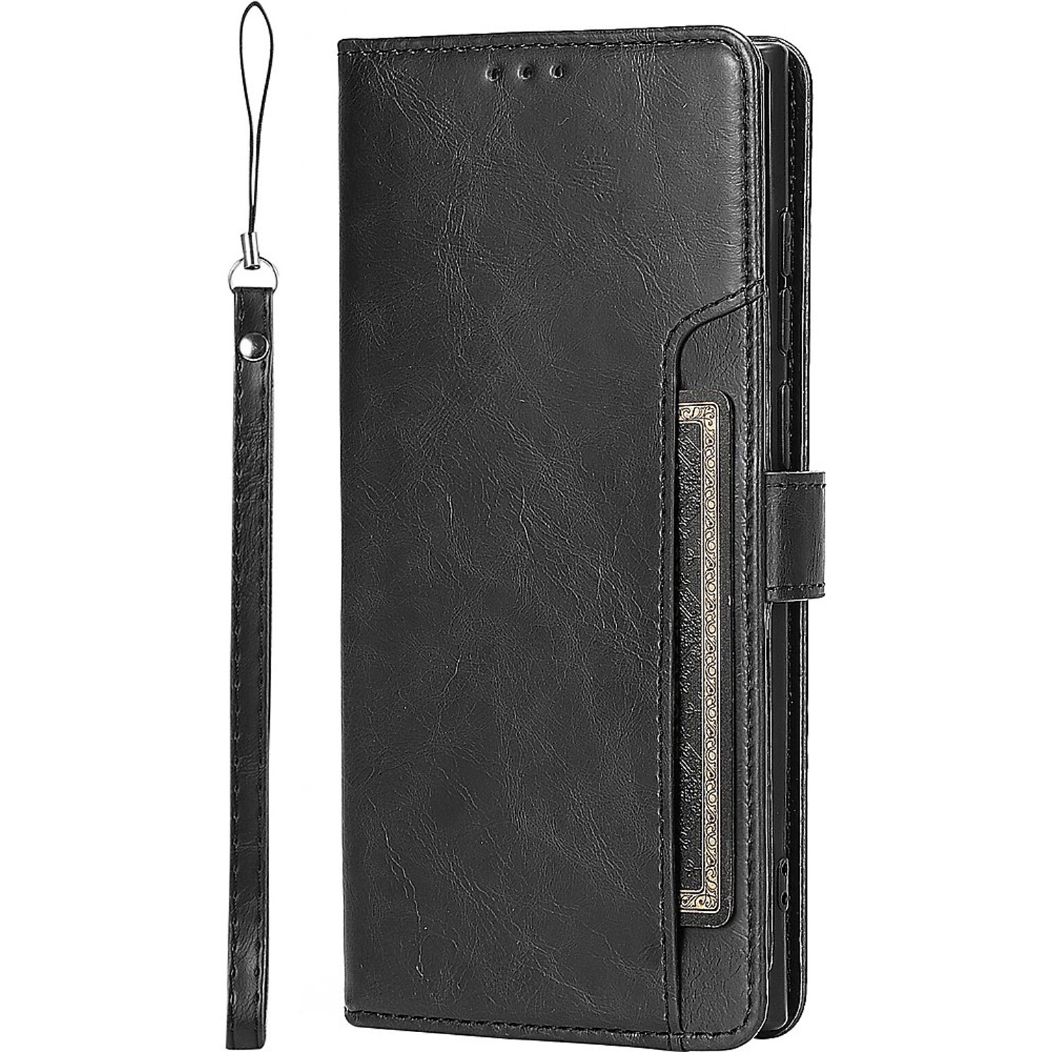 SaharaCase Genuine Leather Folio Wallet for Samsung Galaxy S24 Ultra, Shock Absorbing, Black (CP00548)