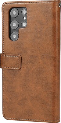 SaharaCase Genuine Leather Folio Wallet for Samsung Galaxy S24 Ultra, Shock Absorbing, Brown (CP0054
