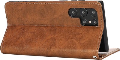 SaharaCase Genuine Leather Folio Wallet for Samsung Galaxy S24 Ultra, Shock Absorbing, Brown (CP00549)
