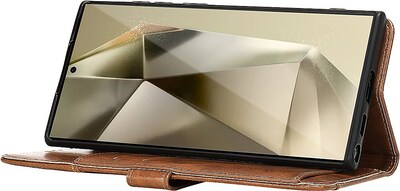 SaharaCase Genuine Leather Folio Wallet for Samsung Galaxy S24 Ultra, Shock Absorbing, Brown (CP00549)