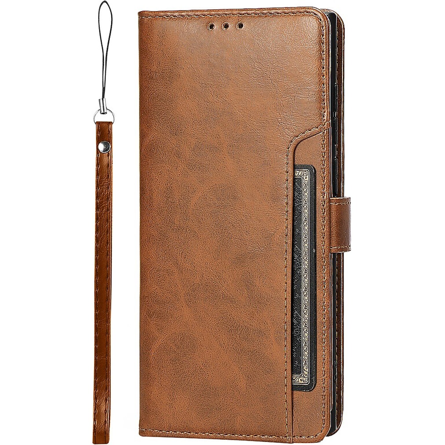 SaharaCase Genuine Leather Folio Wallet for Samsung Galaxy S24 Ultra, Shock Absorbing, Brown (CP00549)