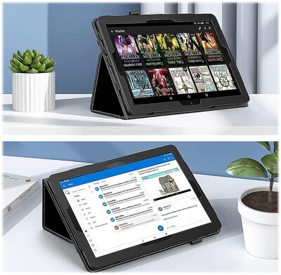 SaharaCase Bi-Fold Faux Leather 11.9" Folio Case for Amazon Fire HD 10, Black (TB00362)