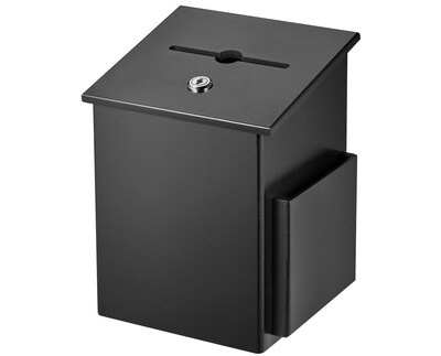 AdirOffice Black Square Wood Comment Suggestion Box with Lock and Pen (ADI632-01-BLK)