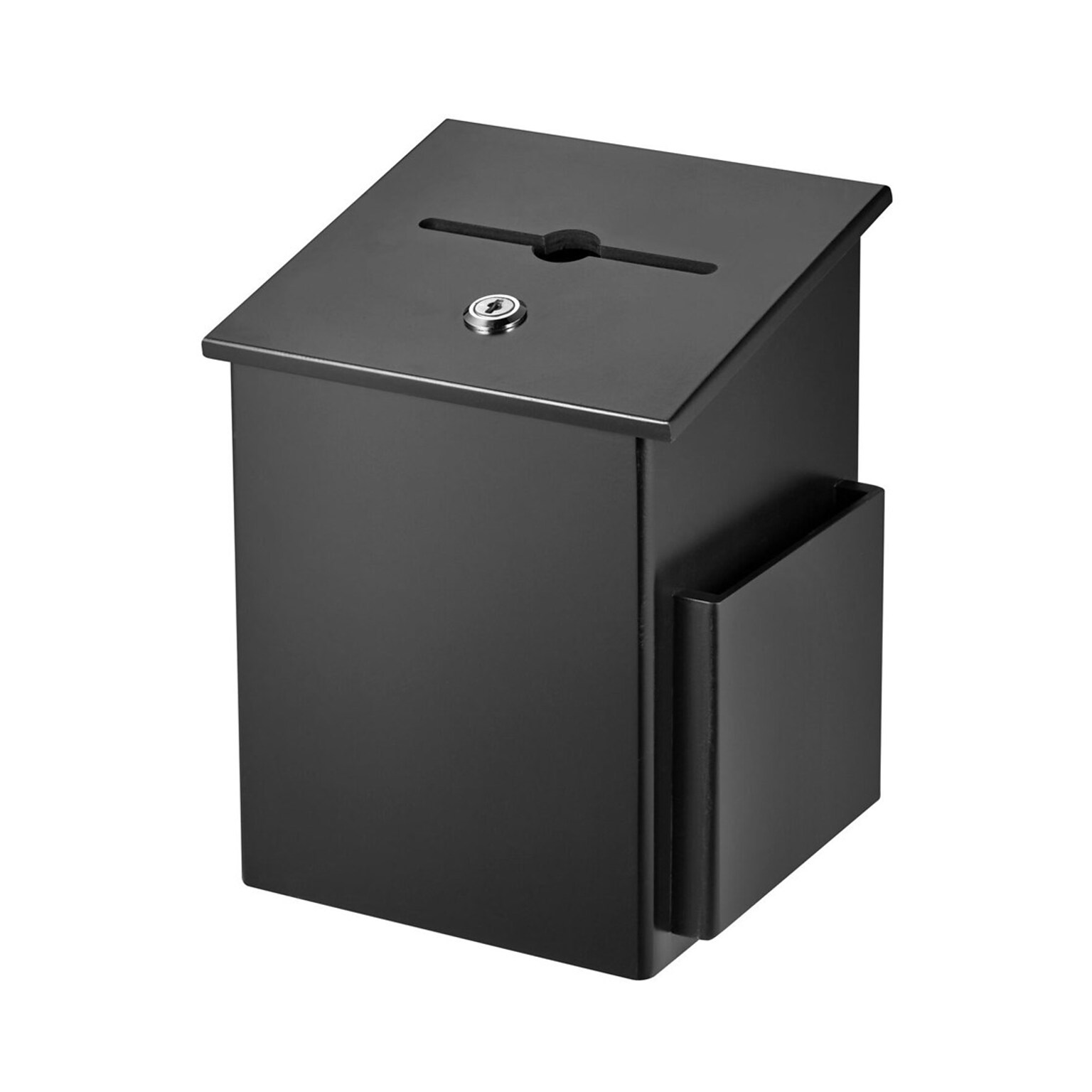 AdirOffice Black Square Wood Comment Suggestion Box with Lock and Pen (ADI632-01-BLK)