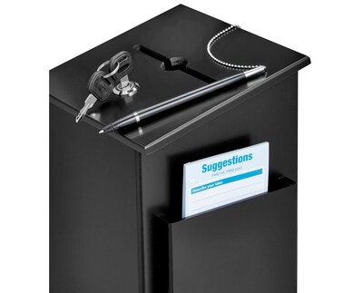 AdirOffice Black Square Wood Comment Suggestion Box with Lock and Pen (ADI632-01-BLK)