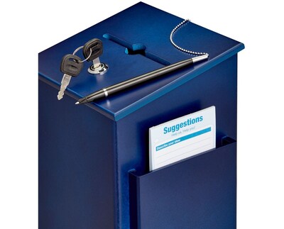 AdirOffice Square Wood Comment Suggestion Box With Lock and Pen, Blue (ADI632-01-BLU)