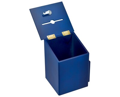 AdirOffice Square Wood Comment Suggestion Box With Lock and Pen, Blue (ADI632-01-BLU)