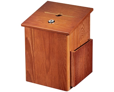 AdirOffice Square Wood Suggestion Box With Lock and Pen, Medium Oak (ADI632-01-MEO)