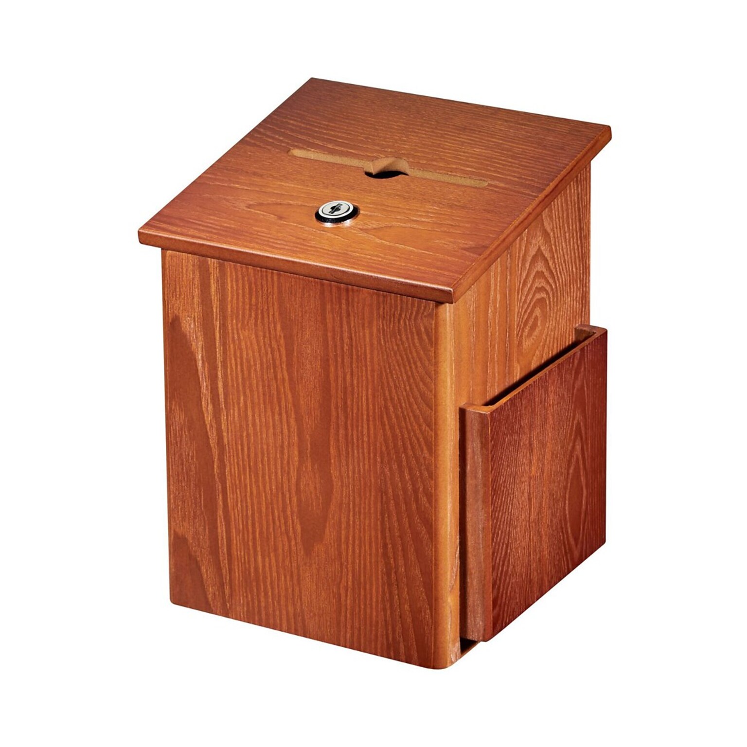 AdirOffice Square Wood Suggestion Box With Lock and Pen, Medium Oak (ADI632-01-MEO)
