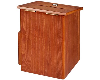 AdirOffice Square Wood Suggestion Box With Lock and Pen, Medium Oak (ADI632-01-MEO)