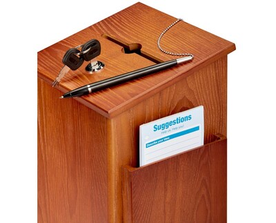 AdirOffice Square Wood Suggestion Box With Lock and Pen, Medium Oak (ADI632-01-MEO)