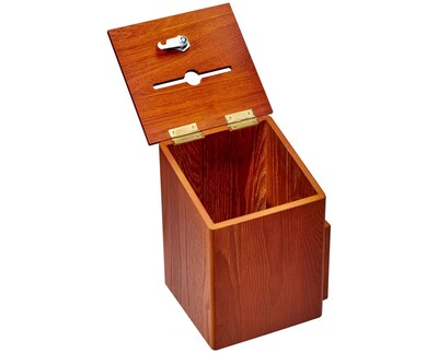 AdirOffice Square Wood Suggestion Box With Lock and Pen, Medium Oak (ADI632-01-MEO)