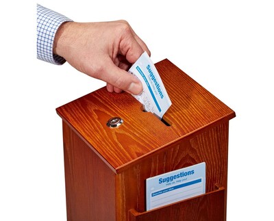 AdirOffice Square Wood Suggestion Box With Lock and Pen, Medium Oak (ADI632-01-MEO)