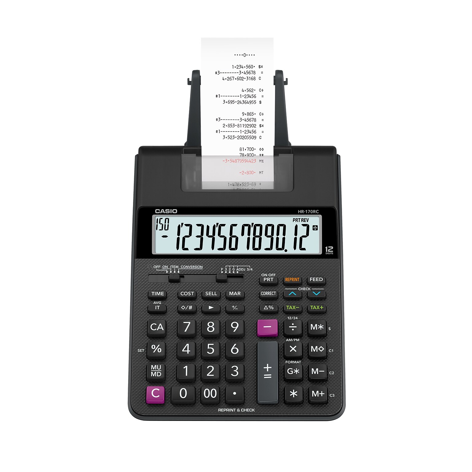 Casio HR-170RC 12-Digit Desktop Printing Calculator, Black