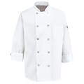 Chef Designs® Mens Long Sleeve Ten Pearl-Button Chef Coat w/Thermometer Pocket, White, Small