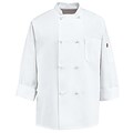 Chef Designs® Long Sleeve Eight Knot-Button Chef Coat w/Thermometer Pocket, White, Large