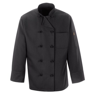 Chef Designs® Long Sleeve Ten Pearl-Button Chef Coat, Black, 4XL