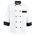 Chef Designs® Long Sleeve Garnish Chef Coat, White w/Black Trim, 2XL