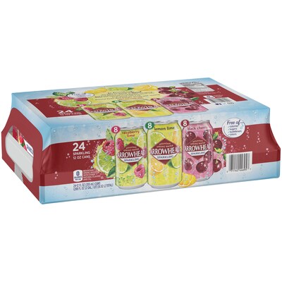 Arrowhead Sparkling Water, Black Cherry, Lemon Lime, and Raspberry Lime, 12 oz. Cans (Variety Pack of 24) (12349687)