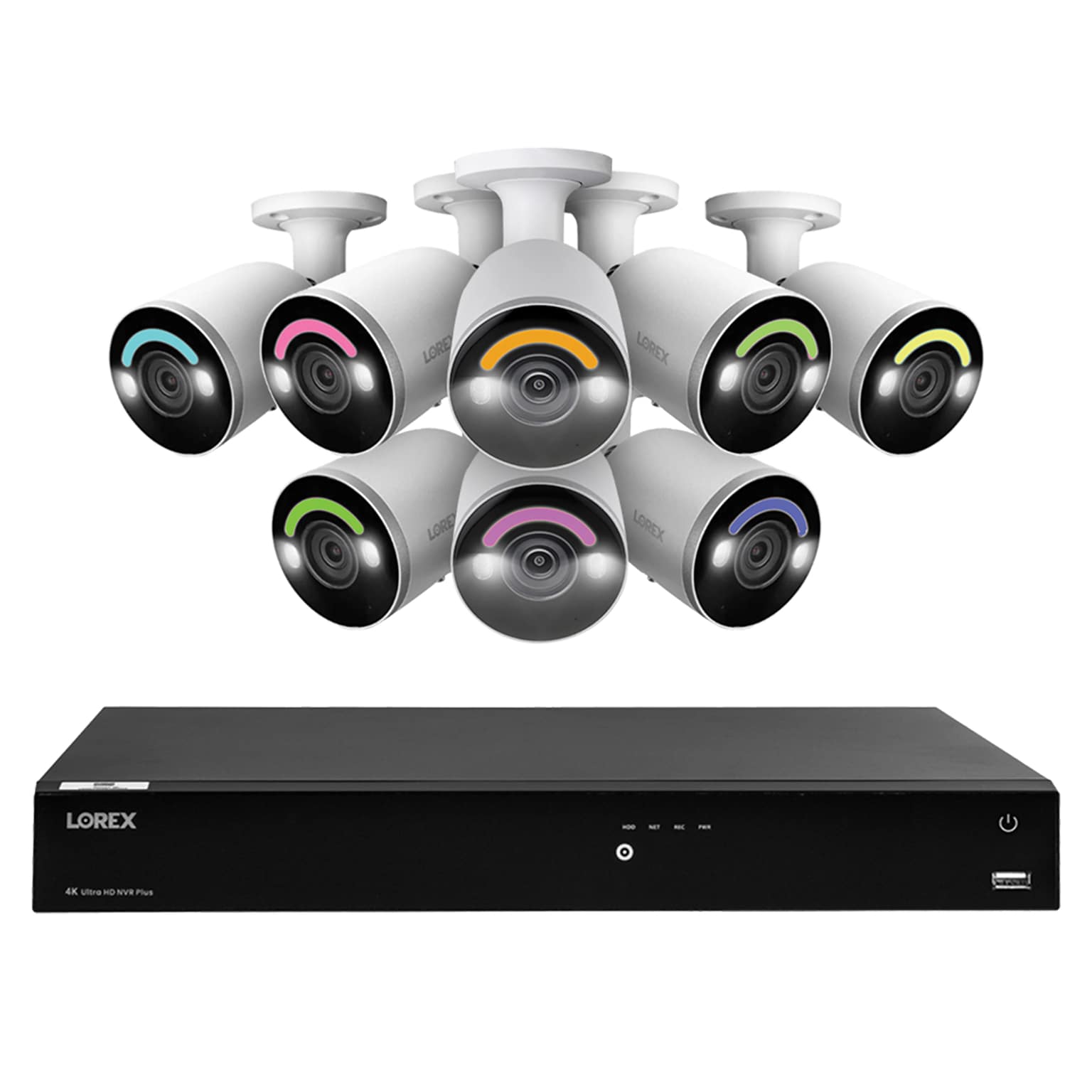 Lorex Fusion 4K 8.0-MP 16-Camera-Capable 4-TB NVR System with 8 IP Smart-Deterrence Bullet Cameras, White (N864A64B-8AB8)
