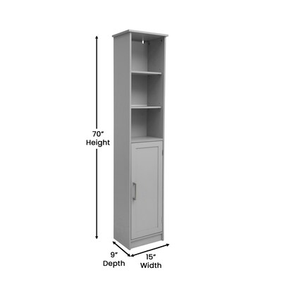 Flash Furniture Vega 70" Linen Tower Storage Cabinet with 5 Shelves, Gray (FSVEGABATH2GY)