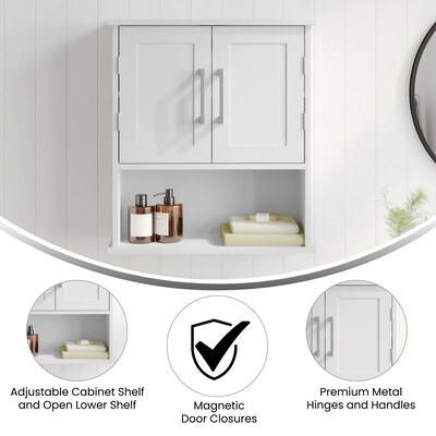 Flash Furniture Vega 24" Wall Mounted Medicine Cabinet Storage Organizer with 3 Shelves, White (FSVEGABATH5WH)