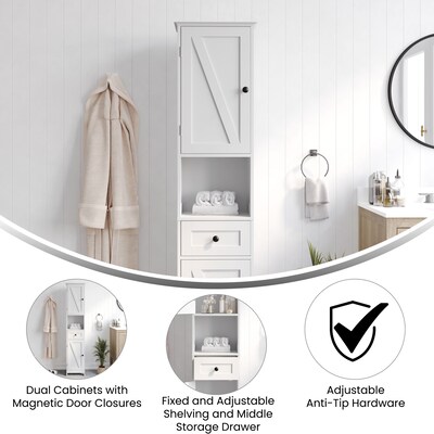 Flash Furniture Dune 70" Freestanding Bathroom Linen Tower Storage Cabinet with 5 Shelves, White (FSBATH6WH)