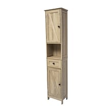 Flash Furniture Dune 70 Freestanding Bathroom Linen Tower Storage Cabinet with 5 Shelves, Brown (FS