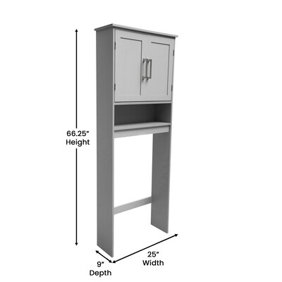 Flash Furniture Vega 66.25" Over the Toilet Storage Cabinet Organizer with 3 Shelves, Gray (FSVEGABATH1GY)