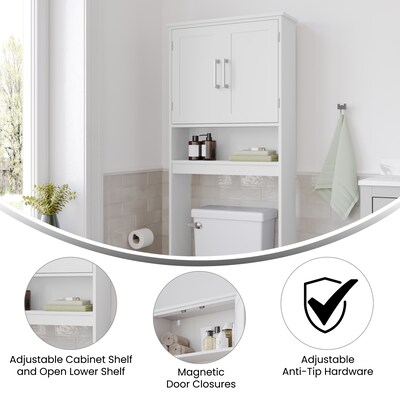 Flash Furniture Vega 66.25" Over the Toilet Storage Cabinet Organizer with 3 Shelves, White (FSVEGABATH1WH)