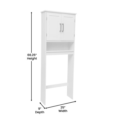 Flash Furniture Vega 66.25" Over the Toilet Storage Cabinet Organizer with 3 Shelves, White (FSVEGABATH1WH)