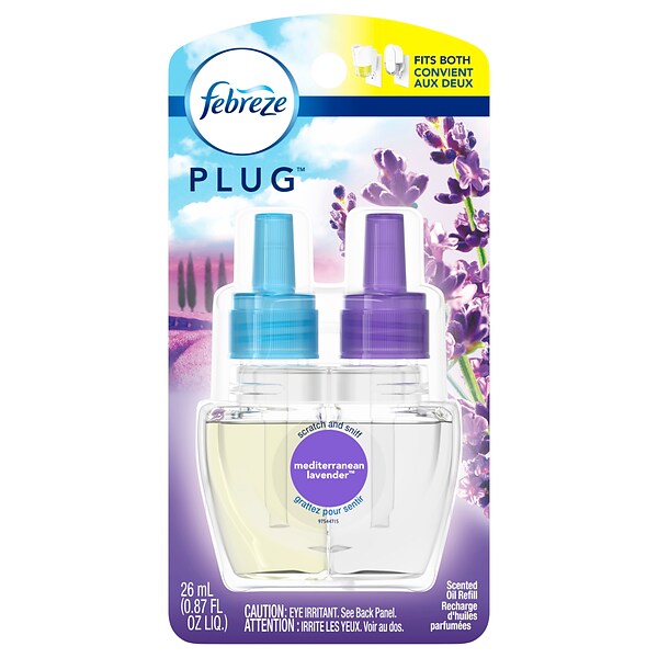 Febreze Plug Air Freshener Scented Oil Refill, Mediterranean Lavender Scent, 0.87 oz.. 2/Pack (74909)