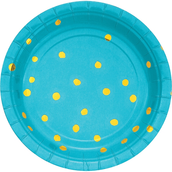 Creative Converting Foil Paper Dessert Plates, Bermuda Blue and Gold, 24/Pack (DTC329944PLTAB)