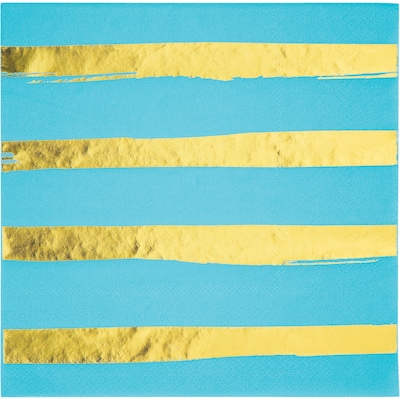 Creative Converting Foil Lunch Napkins, Bermuda Blue and Gold, 48/Pack (DTC329943BNAP)
